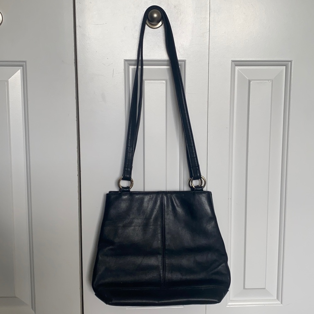 Worthington Genuine Leather Black Long Shoulder Tote Bag Purse